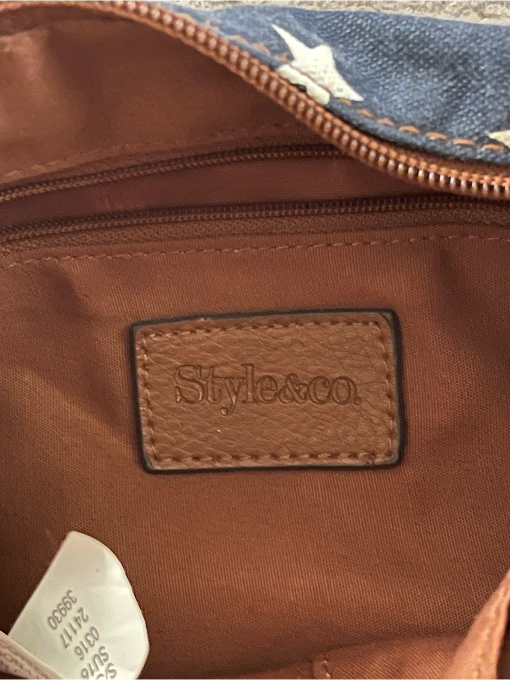 Style & Co Navy Star Crossbody Bag with Brown Trim - Picture 7 of 9